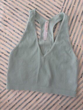 FP Movement by Free People Ribbed V-Neck Racerback Crop Top - Seafoam